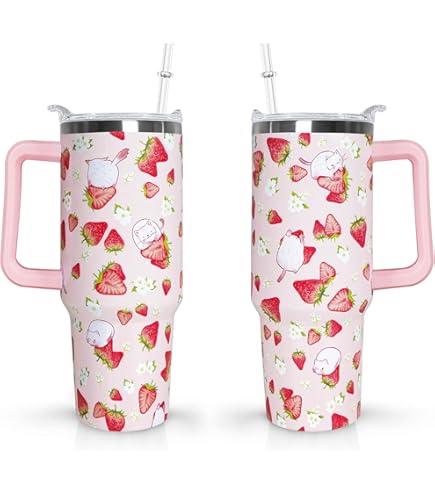 Silver Buffalo Strawberry Shortcake You Are Berry Special Vintage Pink And Green Ombre Stainless Steel Tumbler With Handle And Straw Fits In Standard Cup Holder 40 Ounces - View #14