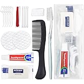 HQSLsund 50 Sets Personal Hygiene Kit Bulk, Disposable Toothbrushes with Toothpaste Floss Comb Soap Cover and Vanity Kit, Toiletry Kits Homeless Supplies Bulk for Women,Men,Travel,Homeless