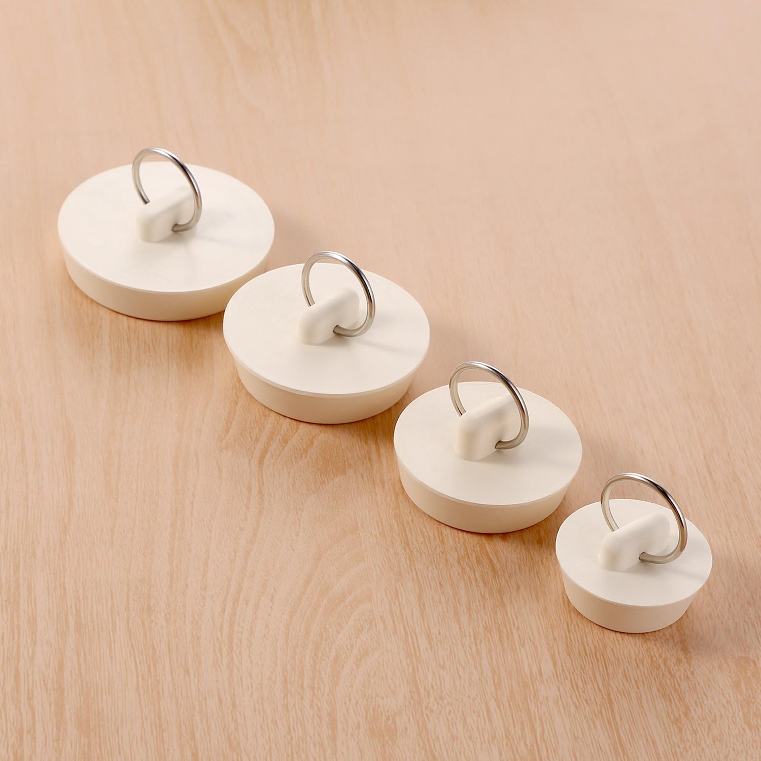Hestya 4 Pieces Drain Stopper Set Rubber Sink Stopper Plug with Hanging Ring for Bathtub, Kitchen and Bathroom, 4 Sizes, White (4 Pieces): Home & Kitchen