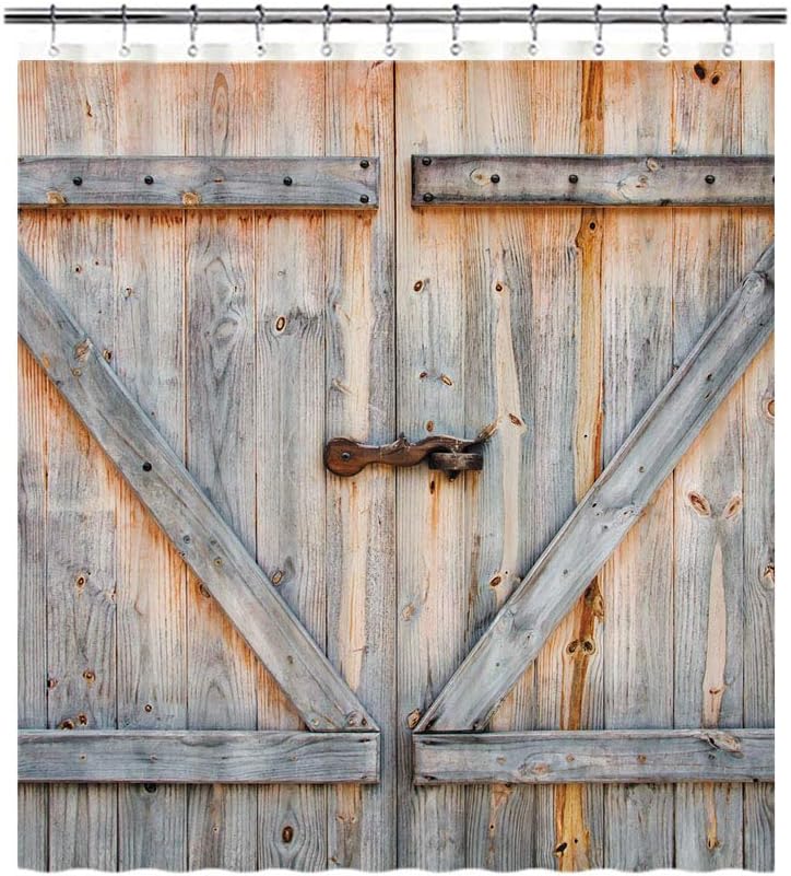 Hypesty American Rustic Country Style Old Wooden Garage Barn Door Decorative Polyester Shower Curtain 66x72 Inch