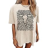 Kelxjia Western Cow Skull Shirts for Women Boho Cowgirl Shirt Vintage Acid Wash Tshirt Oversize Rodeo Graphic Tee Country Top