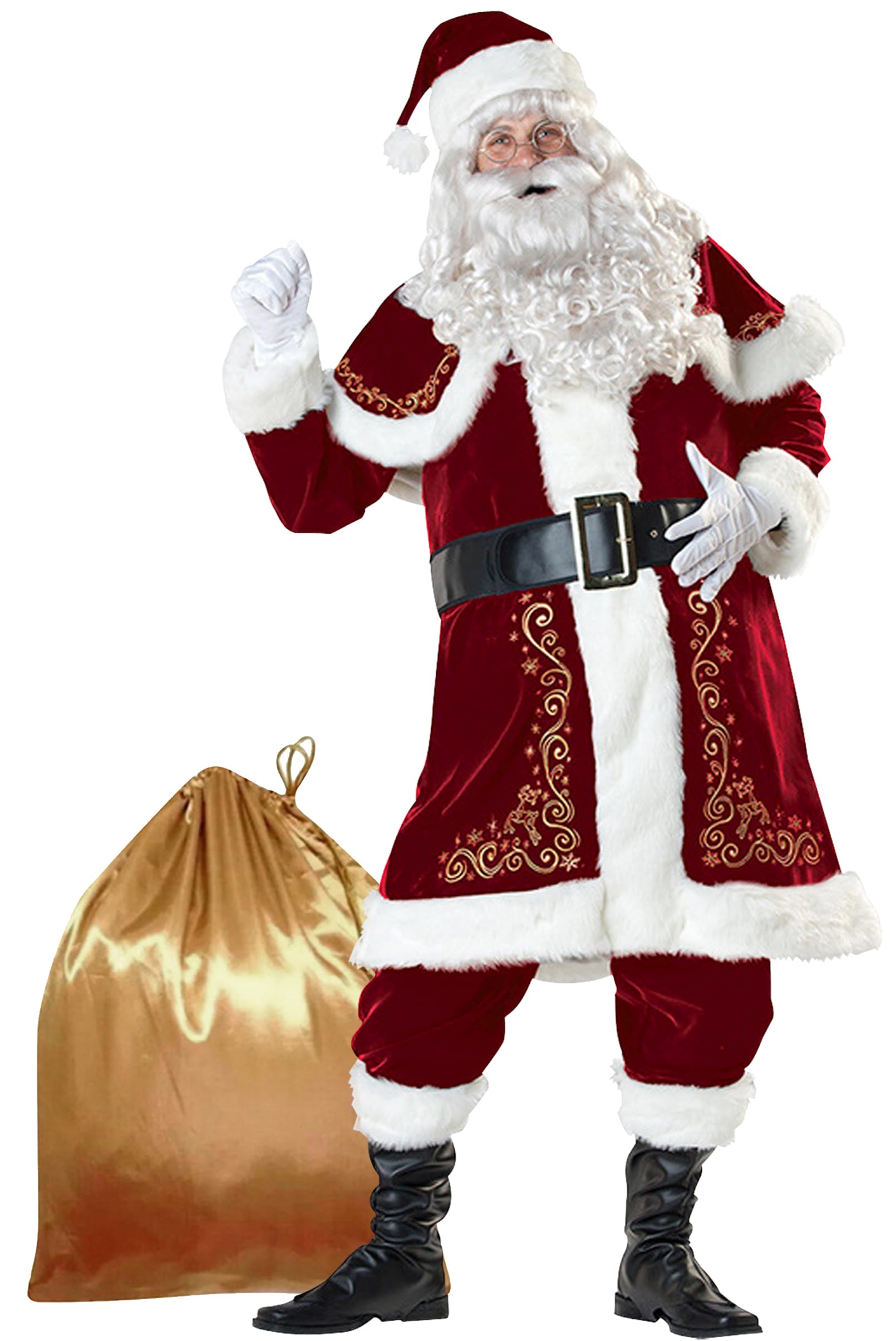 GEMVIE Men's Santa Claus Costume Adult Deluxe Christmas Costume Santa Outfit Xams Party Cosplay Santa Suit 11pcs Set