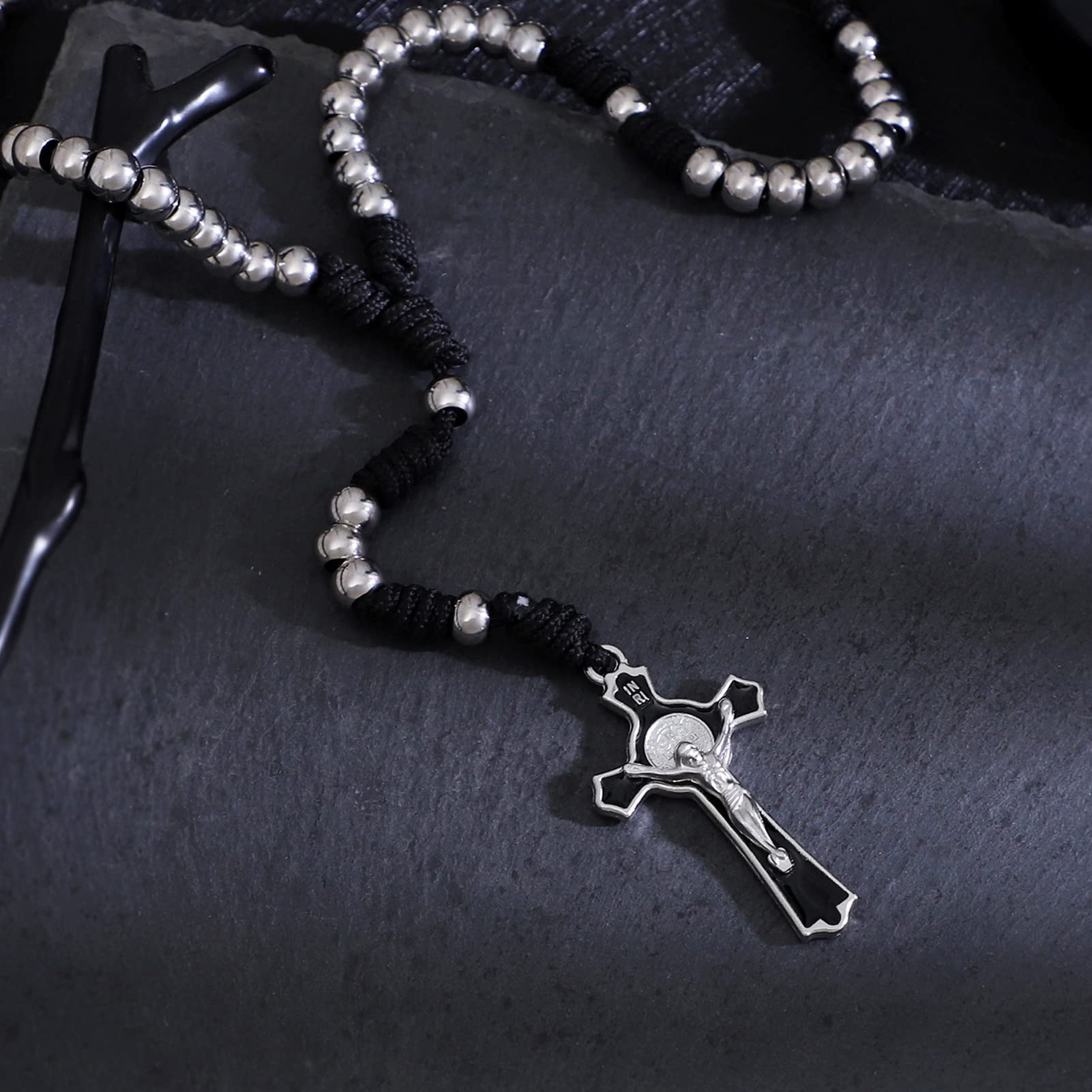 KOMI KOMI 8mm Stainless Steel Rosary Beads in Box Rugged Durable Paracord Rosary for Men Handmade Catholic Beads Rosary with Crucifix Rosarios Catolicos Para Hombre