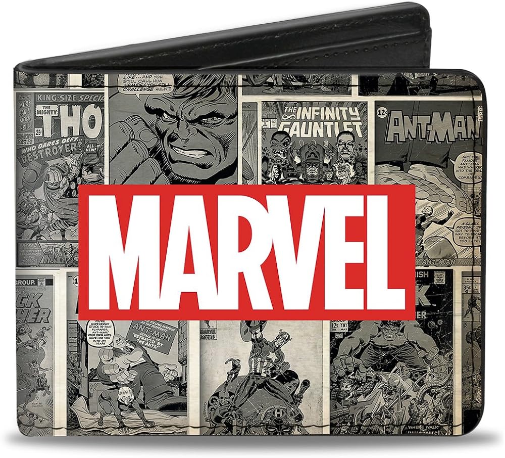 Buckle-Down Men's Marvel Logo/Retro Comic Covres/Scene Blocks Grays/Red/White, Multicolor, Standard Size