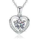 CRUSHONYOU Moissanite Necklace for Women, Moissanite Heart Necklace 925 Sterling Silver Birthday Gift for Wife, Jewelry Gifts for Christmas Valentines Day-Heart