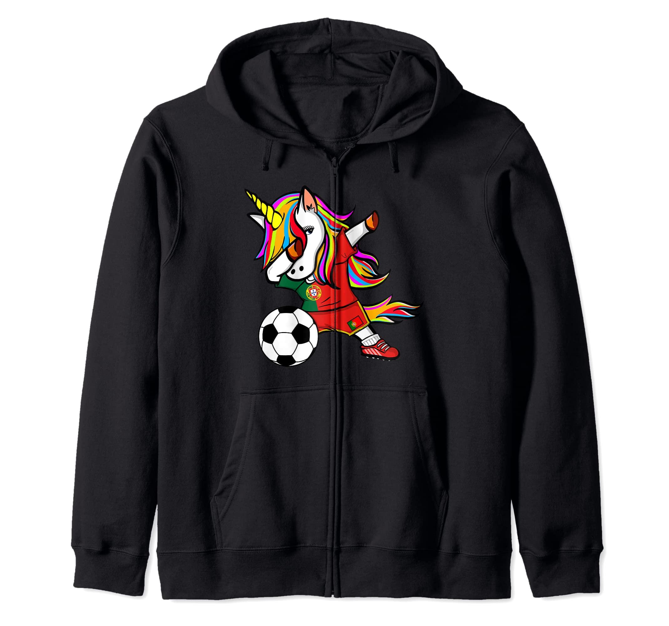 Dabbing Unicorn Portugal Football - Portuguese Flag Soccer Zip Hoodie