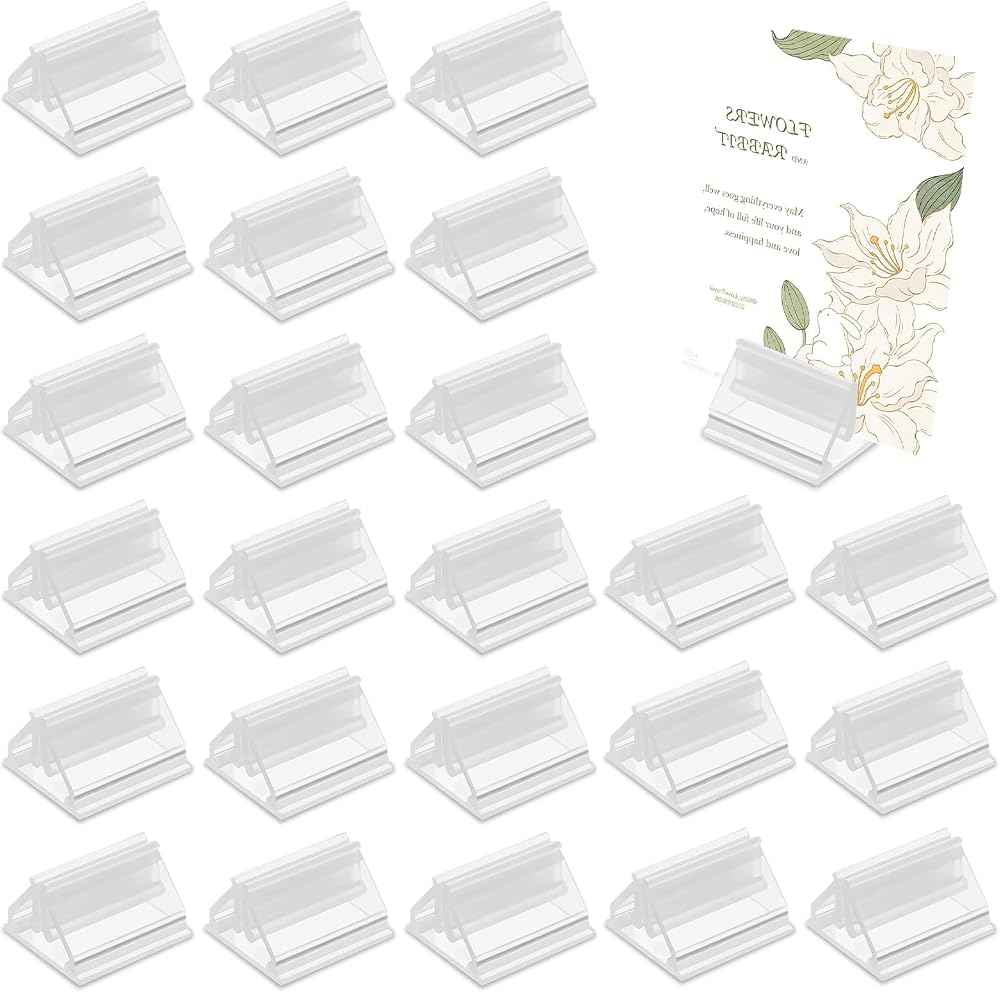 BLMHTWO 24 Pcs Card Stands Acrylic Triangle Base Display Stands Clear