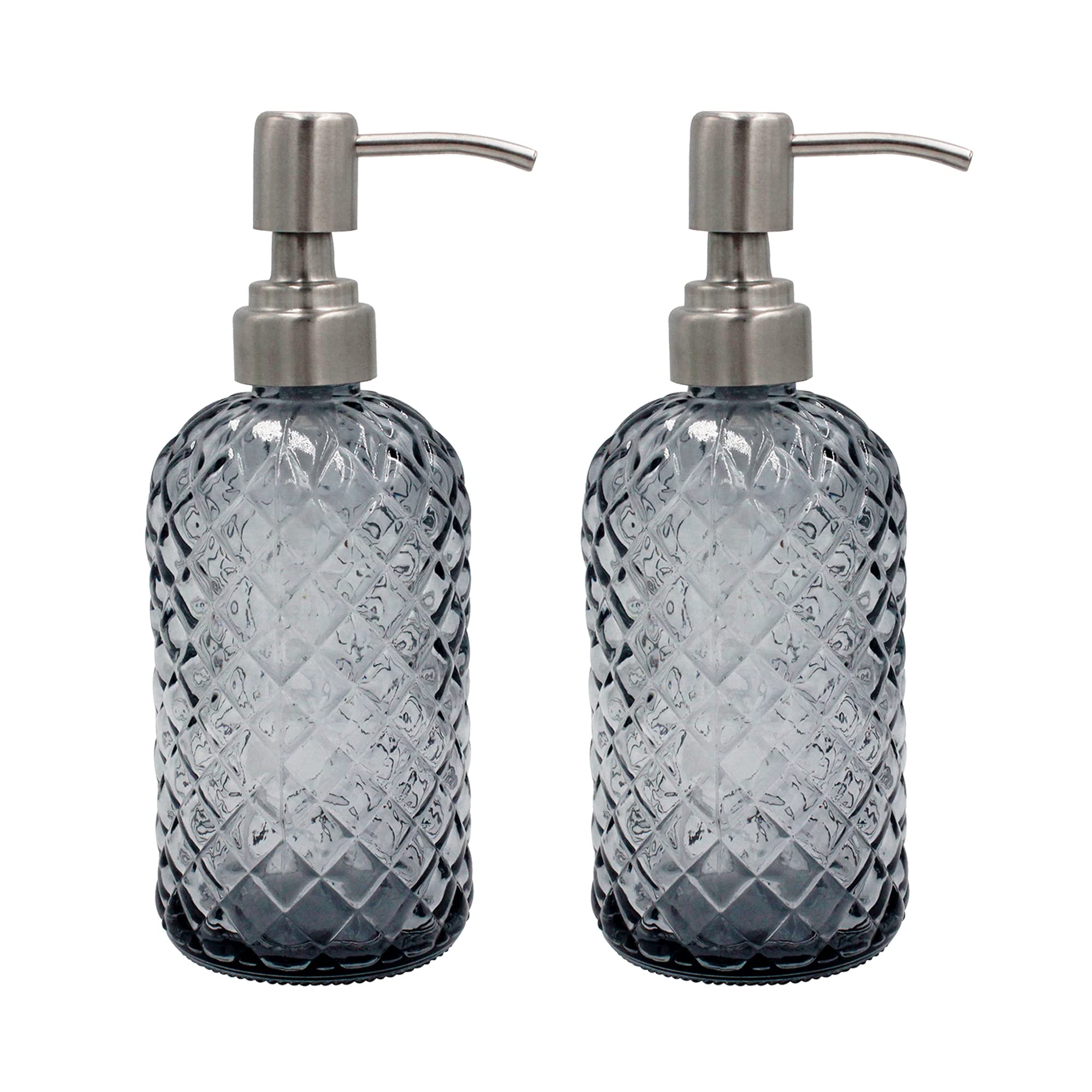 Photo 1 of SDlumeiy 16 oz Diamond Pattern Glass Soap Dispenser, Kitchen and Bathroom Refillable Soap Dispenser with Rust Resistant Stainless Steel Pump for Hand Soap, Lotion Glass Liquid Dispenser(Grey-2pack)