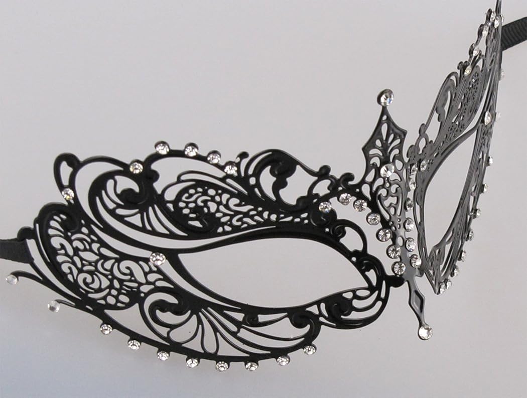 Coddsmz Laser Cut Metal Women's Masquerade Mask Mardi Gras Mask 1-Black - Image 5