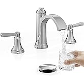 HEYMYTAP Brass Waterfall Bathroom Faucets, Brushed Nickel Bathroom Faucet 4-16 Inch, 2 Handle Widespread Bathroom Sink Faucet 3 Hole with Pop Up Drain and Supply Lines