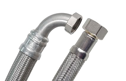 SFX® Panzerschlauch DN19 - 3/4'ÜM x 3/4'ÜM mit 90°-Bogen 10bar Edelstahl Flexschlauch 30 cm