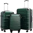 Coolife Luggage Expandable(only 28") Suitcase 3 Piece Set with TSA Lock Spinner 20in24in28in (dark green)