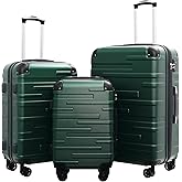 Coolife Hardside Luggage 3 Piece Set with TSA Lock, Spinner Wheels, Telescopic Handle, Lightweight Travel Suitcases (Dark Green, 3 piece set)