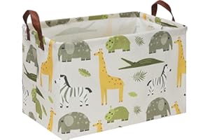 NTAOHAMPER Rectangular Green Storage Basket,Collapsible Gift Basket with Handles,Kids Toys/Books Box,Room Decor(Green Animal)