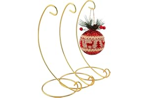 Abom 3 Pack 9in Ornament Display Stand, Air Plant Holder, Terrariums Hanger, Bright Gold Iron Hanging Hook for Christmas Halloween Decoration, Glass Crystal Witch Ball, Home Wedding, Party Decor