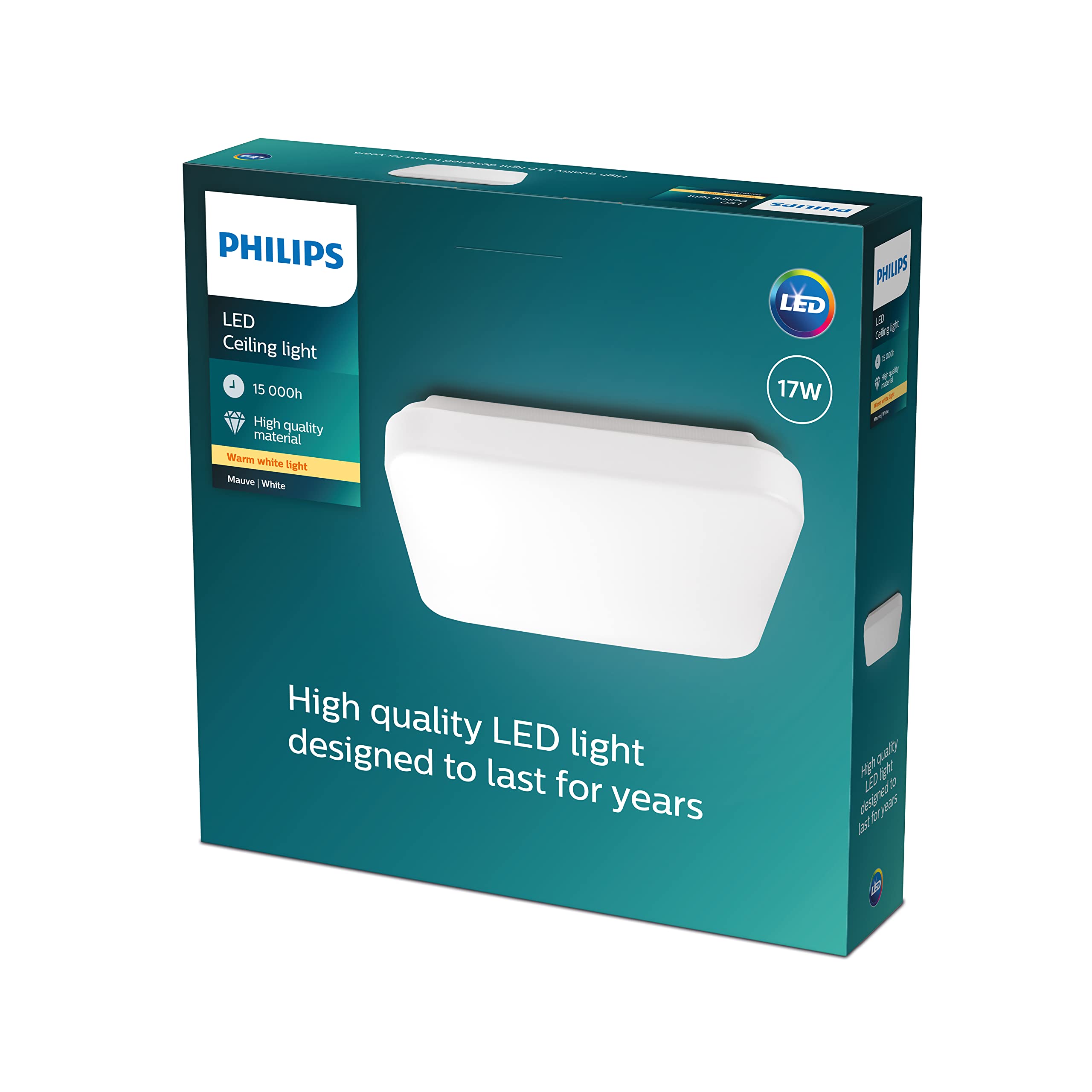Philips LED Mauve Square Ceiling Light 2700K 17W [Warm White - White] for Indoor Home Lighting, Livingroom and Bedroom