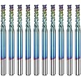 HARFINGTON 10pcs End Mills CNC Router Bits 1/8" Shank 2.4mm Blue Coated Tungsten Carbide Milling Cutters for PCB Acrylic Wood Aluminum Metal