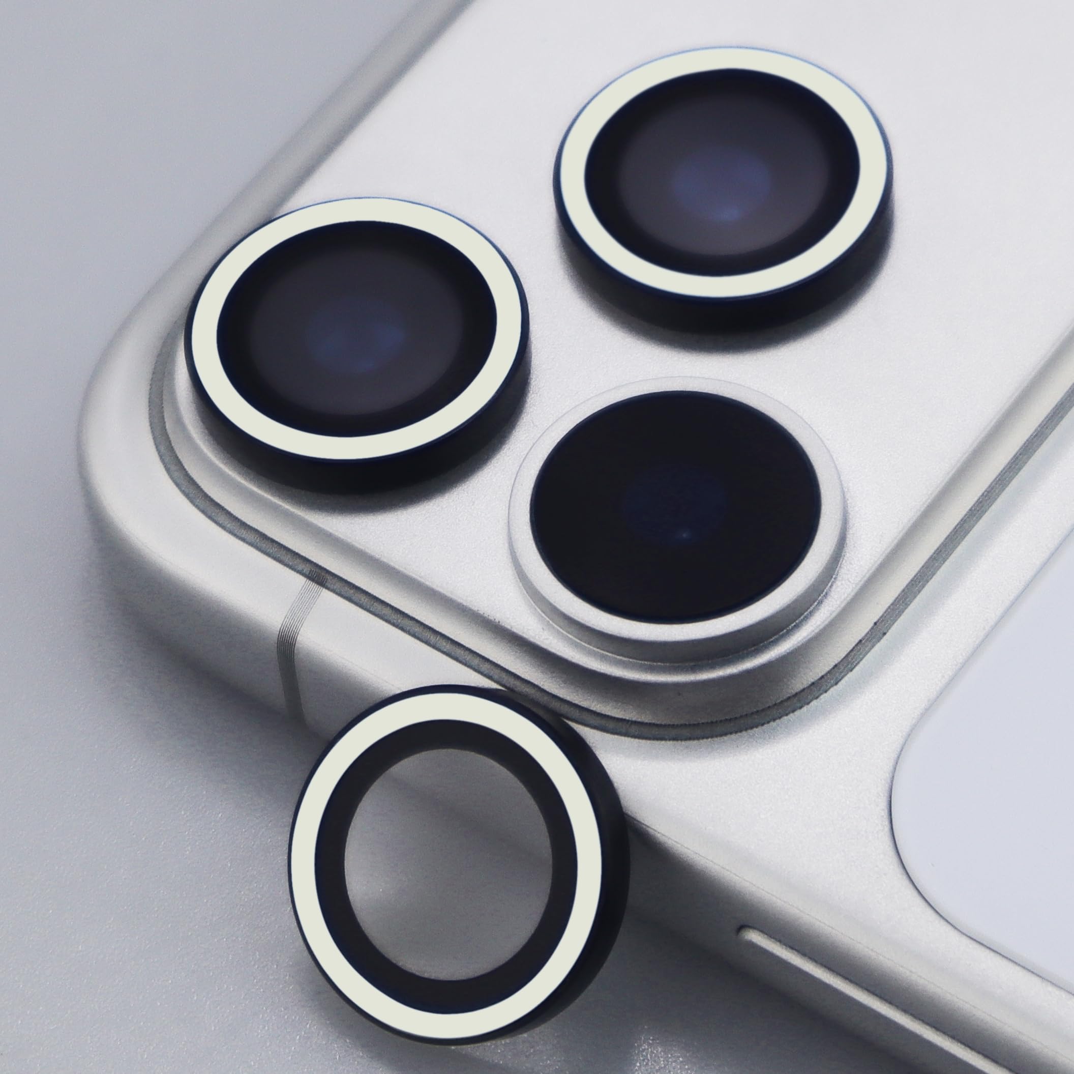 BCBOPE Luminous Camera Lens Protector for iPhone 17 Pro / 17 Pro Max Metal Ring Tempered Glass Glow in The Dark Lens Cover (3PCS) (White, for iPhone 17 Pro/17 Pro Max)