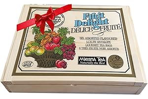Mlesna Ceylon Flavored Tea Bag Collection Pine Wood Gift Box -Ozone Friendly Enjoy Hot Tea or Iced Tea Peach, Pineapple, Mango, Raspberry, Soursop, Passion fruit - Total 30 Foil Envelop Tea Bags