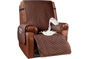 Granbest Waterproof Recliner Chair Cover with Pockets, Non-Slip Recliner Slipcover, Washable Reclining Chair Cover with Elastic Straps,Furniture Protector for Pets (Recliner, Chocolate)