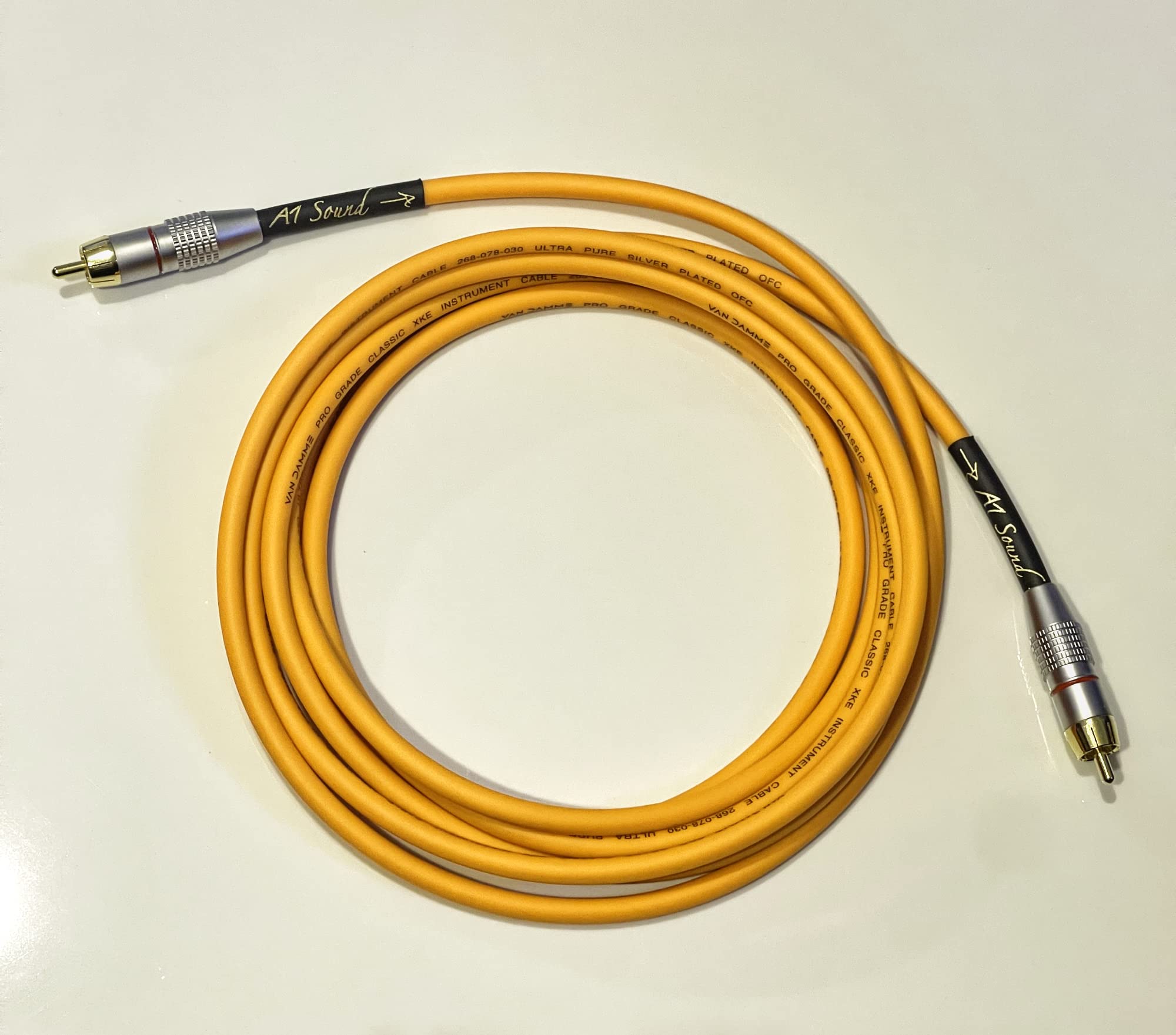 A1 Sound Van Damme Orange Ultra X Subwoofer Cable 6 Metre Single Length Terminated With Gold Plated RCA Phono Plugs.