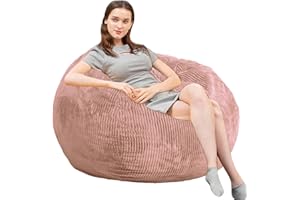 KISOY Bean Bag Chairs with Faux Rabbit Fur Cover, 3 ft Giant Memory Foam Bean Bag Chairs for Adults/Teens with Filling,Ultra Soft Faux Fur Fabric, Round Fluffy Sofa for Living Room Bedroom College Dorm