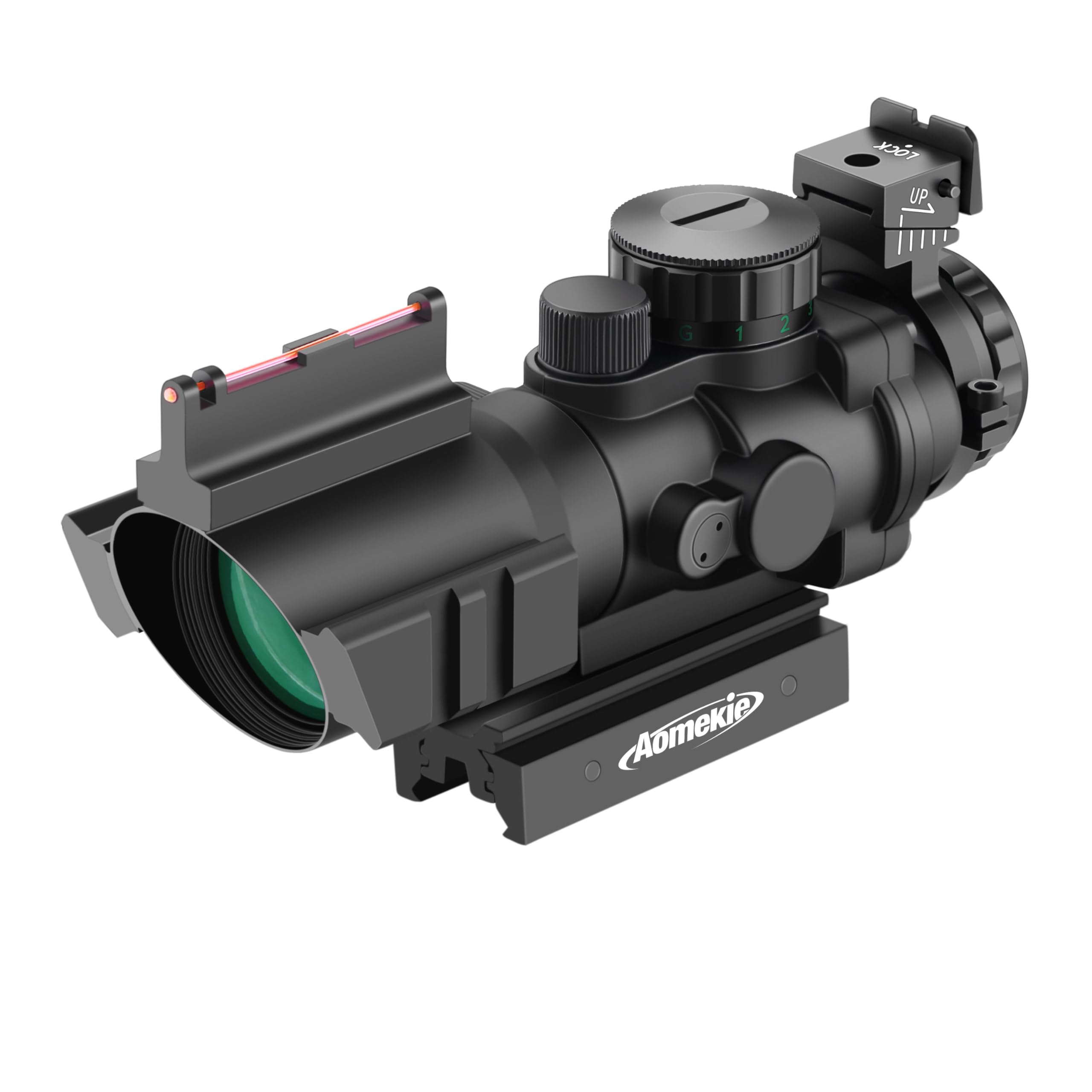 AOMEKIE Rifle Scope 4X32mm Airsoft Red Dot Sight Scope with Top Fiber Optic Sight and 11mm/22mm Picatinny Rail Mount for Hunting