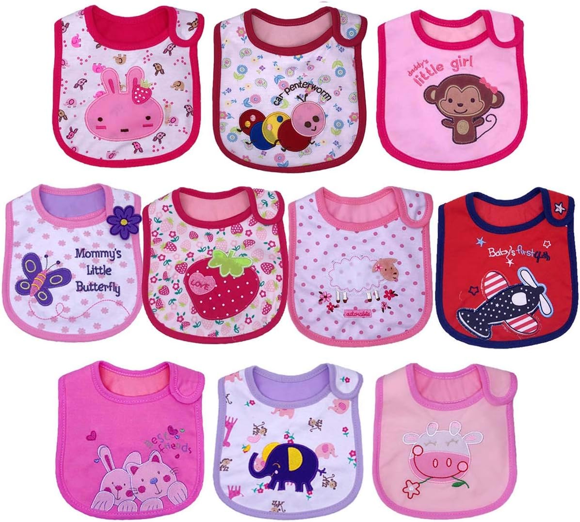 Yafane Baby Bibs 10 Packs Waterproof Layer Absorbent Bandana Drool Bibs Cotton for Infant Toddler Boys Girls 3-24 Months (Pink)