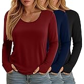 Evervibe 3 Pack Women's Plus Size Shirts Long Sleeve Scoop Neck T Shirts Cotton Basic Tops Loose Tees with Thumb Holes