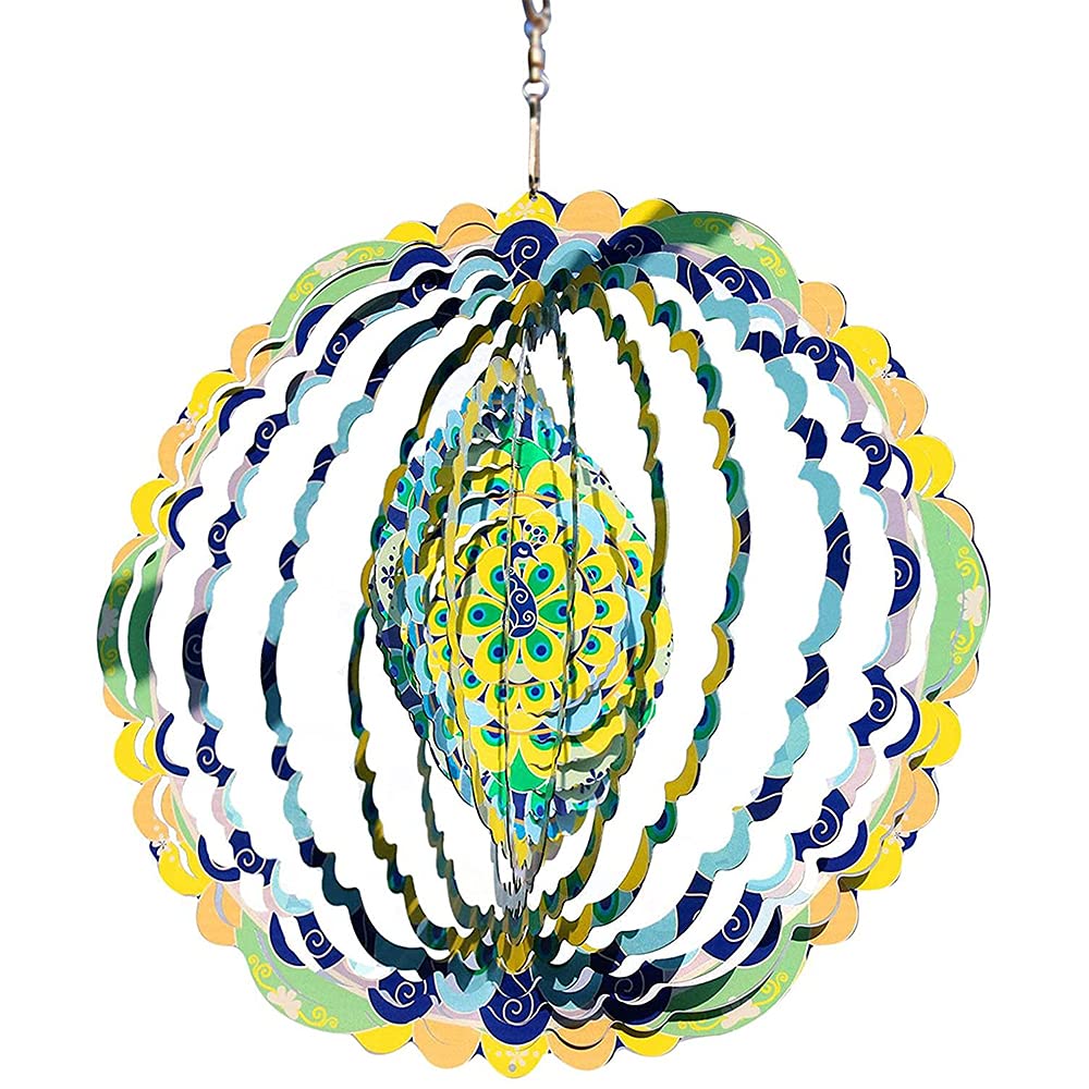 CENPEK Wind Spinners For Garden Metal Hanging 3D Peacock Stainless Steel Rotating Wind Chimes,Hanging Wind Spinners For Garden Yard Art Decorations