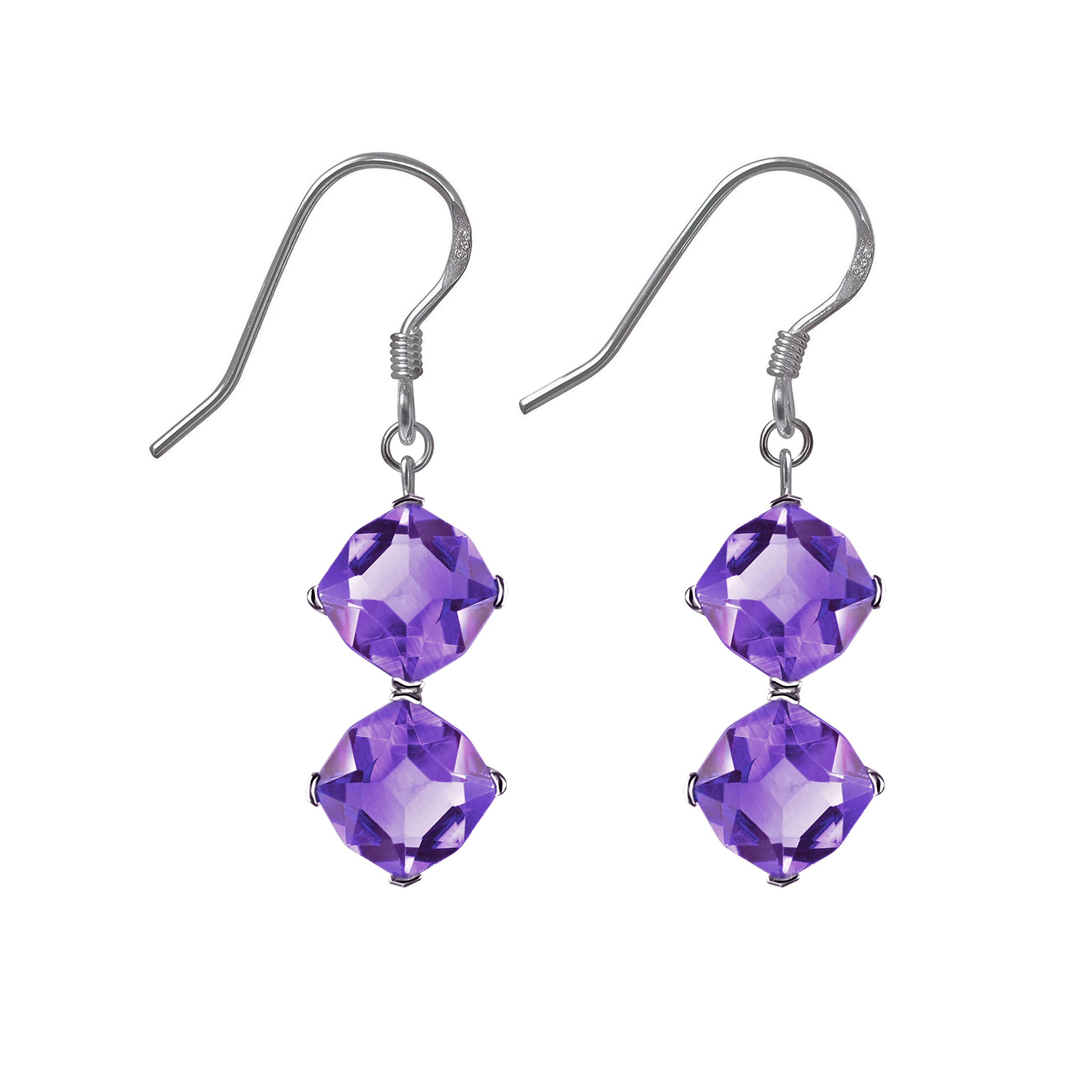 Franki Baker Natural Amethyst & Sterling Silver Drop Earrings. Length: 3.5cm
