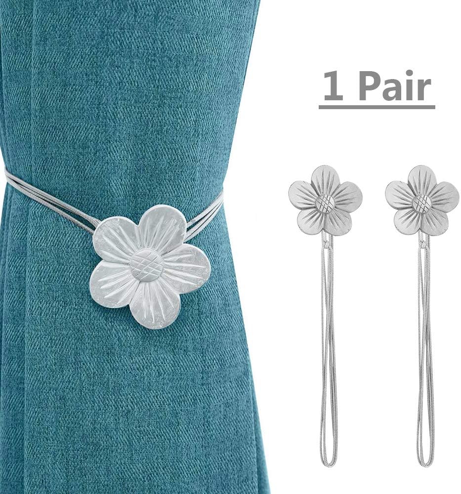 1 Pair Magnetic Curtain Tiebacks, Decorative Convenient Drape Tie Backs Holdback for Window Home D¨¦cor Bedroom Outdoor Cafe Balcony - Silver