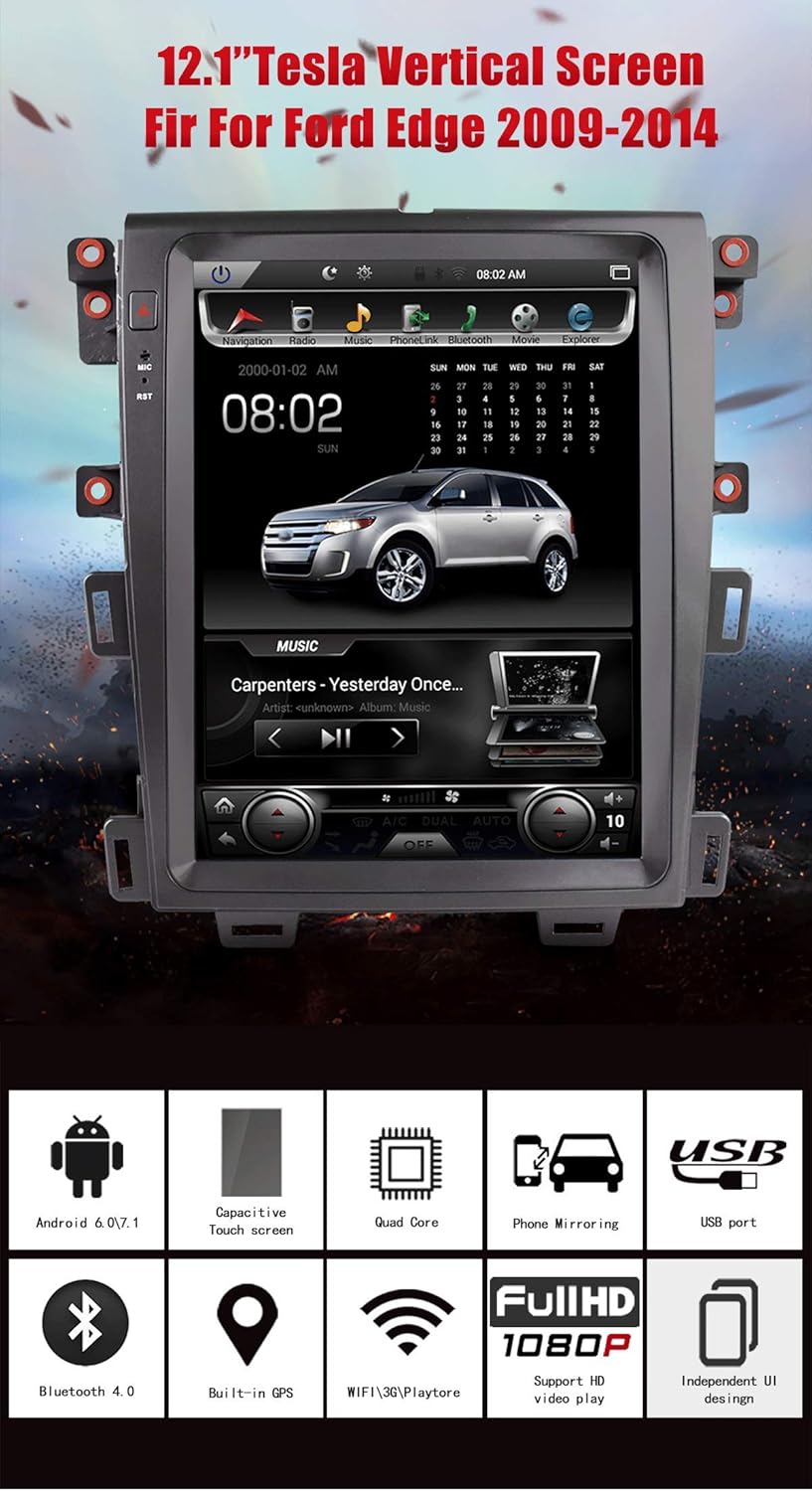 car and driver ford edge on Amazon Com Krandonet Android 6 0 12 1 Vertical Screen Car Radio Gps For Ford Edge 2009 2014 1gb Ram 32gb Rom Navigation Multimedia System Wifi A C Bt Kd Fv105 32gb Gps Navigation