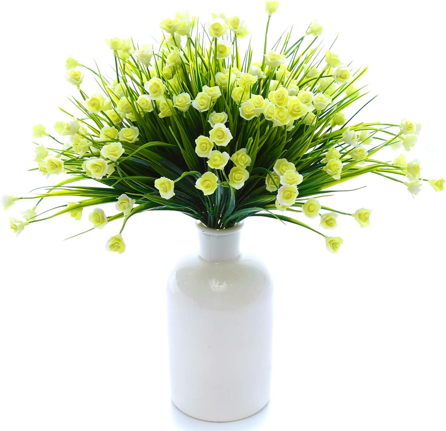 WELL LOVE Artificial Fake Flower 6 Bundles Home Greenery Shrubs Party Bushes Plants Wedding Decor Indoor Outside UV Resistant Hanging Planter Home Garden Decor Mini Rose White Gift Set