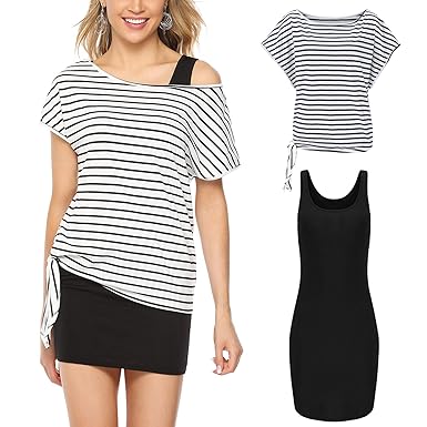 Hawiton Women Mini Pencil Dress Casual Bodycon Dress Off Shoulder Sexy Beach Dress