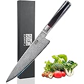 ZJIANKJ Kitchen Knife 8 Inch, 67-Layer Damascus Steel Chef Knife, High Carbon Super Sharp Japanese Cooking Knife with Ergonomic Ebony Handle for Meat Vegetable