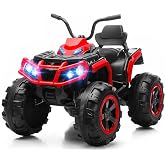 Kids ATV 4 Wheeler Ride on Toys for Big Kids, Red | 2 Speed, Led Light, Spring Suspension, Bluetooth, Music, 24 Volt Electric Quad, Boy &amp; Girl Ages 3+