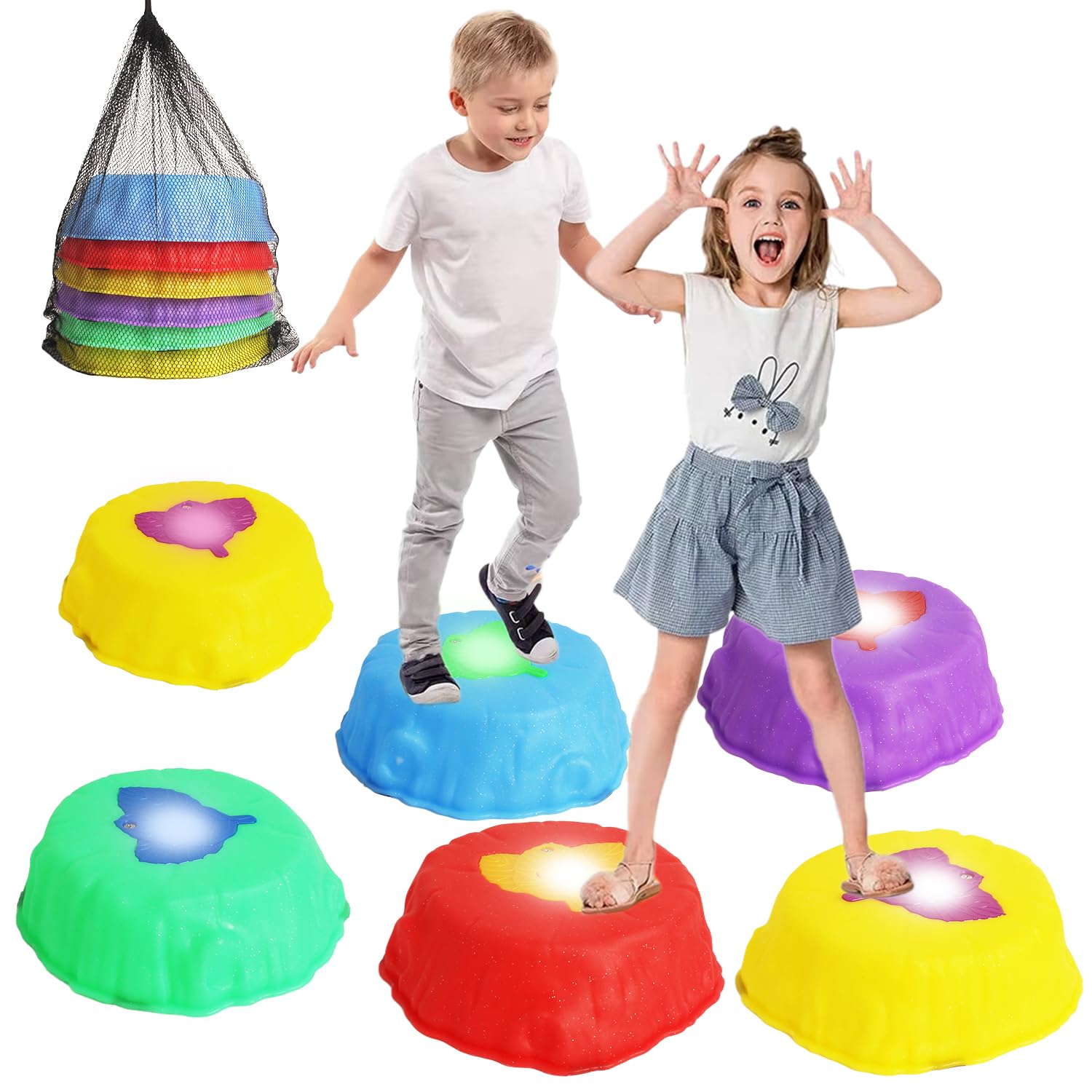 Photo 1 of **MISSING STORAGE BAG**Stepping Stones for Kids, 6 Pcs Non-slip Light up Balance Stepping Stones with Storage Bag, Sensory Toddler Stepping Stone for Promoting 3 Year+ Toddler's Balance and Coordination Skills