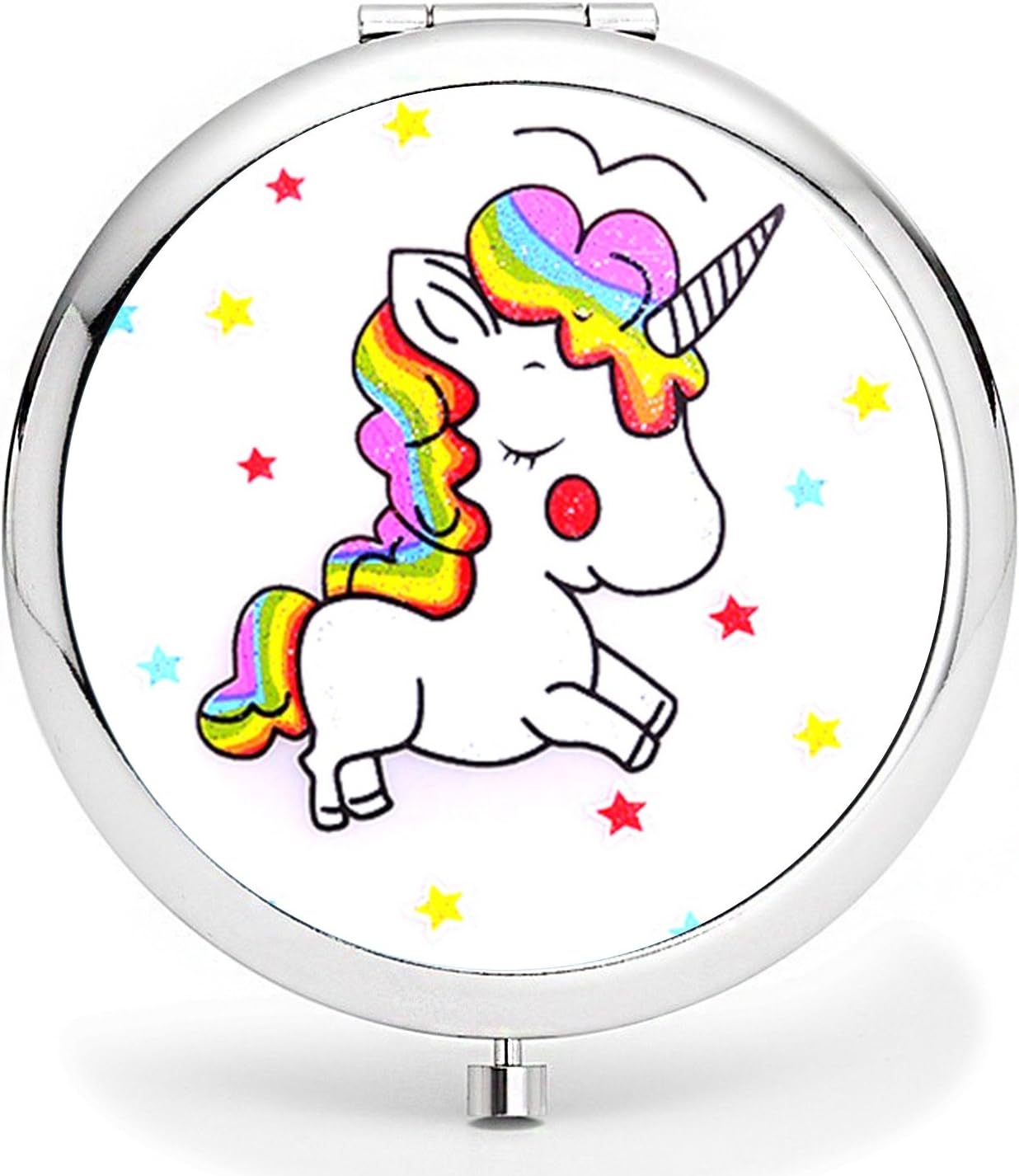 Silver Compact Makeup Mirror, Round Purse Folding Women's Unique Design, Double-Sided With Magnifying & Regular Mirror, Elegant & Chic Pocket Mirror - Cute Unicorn1