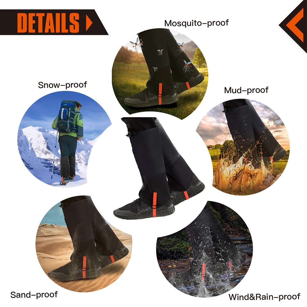 KingCamp Unisex Ultra-Light Waterproof Outdoor Hiking Walking Climbing Hunting Snow Legging Gaiters (1 Pair) (Black, L)