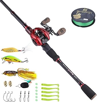 Amazon Sougayilang Baitcaster コンボ 伸縮式釣り竿とリールコンボ 超軽量ベイトキャスティングフィッシングリール 旅行用 海水 淡水用 ルアー付き 6 9フィート 右ハンドルリール アクセサリー付き Sougayilang ロッド リールセット