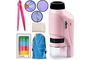 VNVDFLM Handheld Microscope 60x-120x Pocket Microscope for Kids - Portable STEM Project Toy for 3-12 Year Olds (Pink)