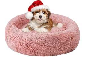 Aurako Cat Bed Dog Bed Round Cushion Pet Bed Mat Ultra Soft Plush Donut Sofa Comfortable Pillow Machine Washable Pet Cuddle Beds for Kitten Small Medium Large Dogs Cats 23" Rose Red
