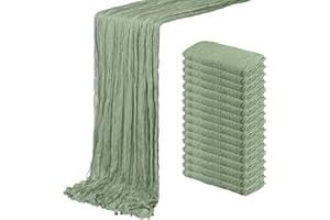 ACSUIT 16 Pack Sage Green Cheesecloth Table Runner 20 x 120 inch Gauze Table Runners 10 FT Long,Semi Sheer Boho Cheese Cloth Fabric Table Runner Bulk for Wedding,Party,Baby Shower,Bridal Shower Decoration