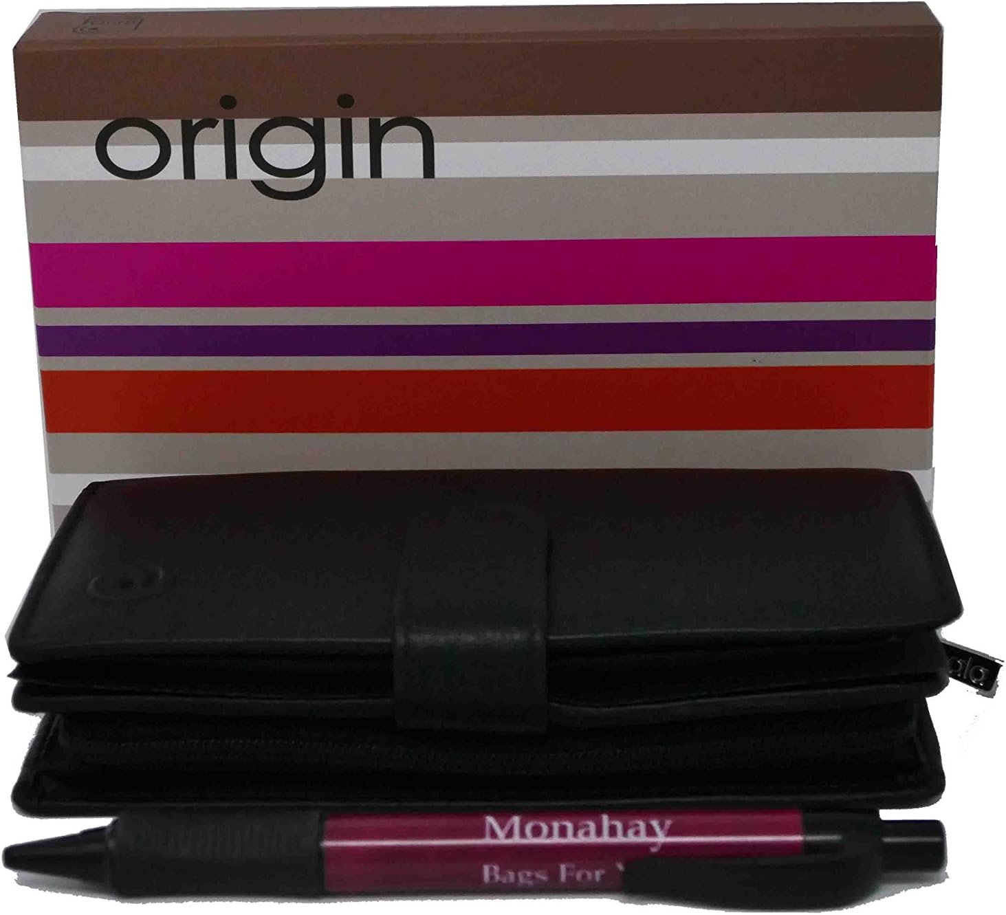 Mala Leather Origin Collection Leather Purse with RFID Protection 3178_5 Includes Monahay Pen (Black)