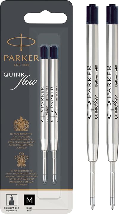 Parker Ballpoint Pen Refills Medium Point Black QUINKflow Ink 2 Count