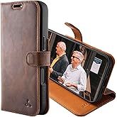 Snakehive Genuine Leather Wallet Case for iPhone 16 Pro – Flip Cover with Card Slots & Stand (Brown)