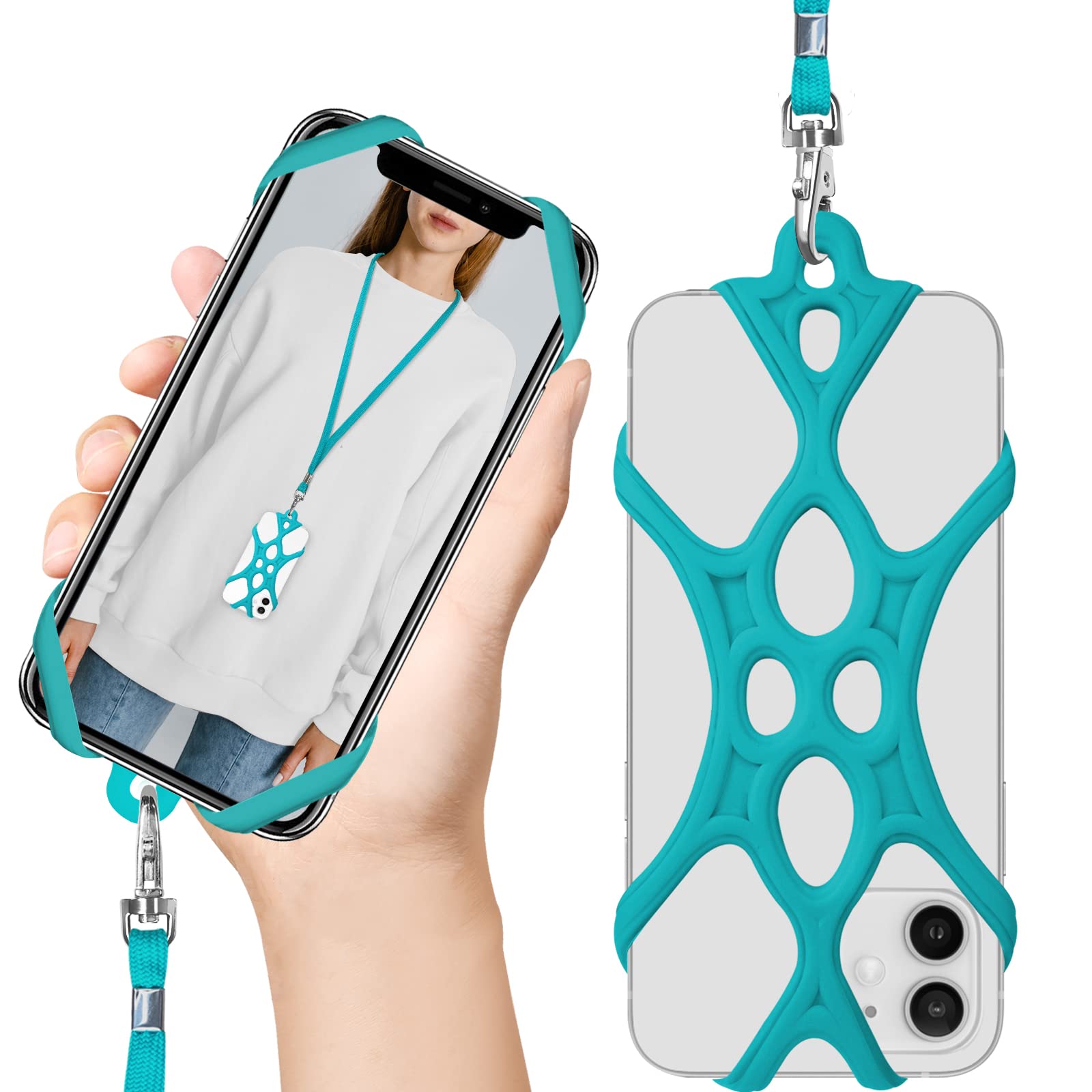 ROCONTRIP 2 in 1 Cell Phone Lanyard Strap Case Holder with Detachable Neckstrap Universal for Most Smartphones 4.7-6.5 inch (Light blue)