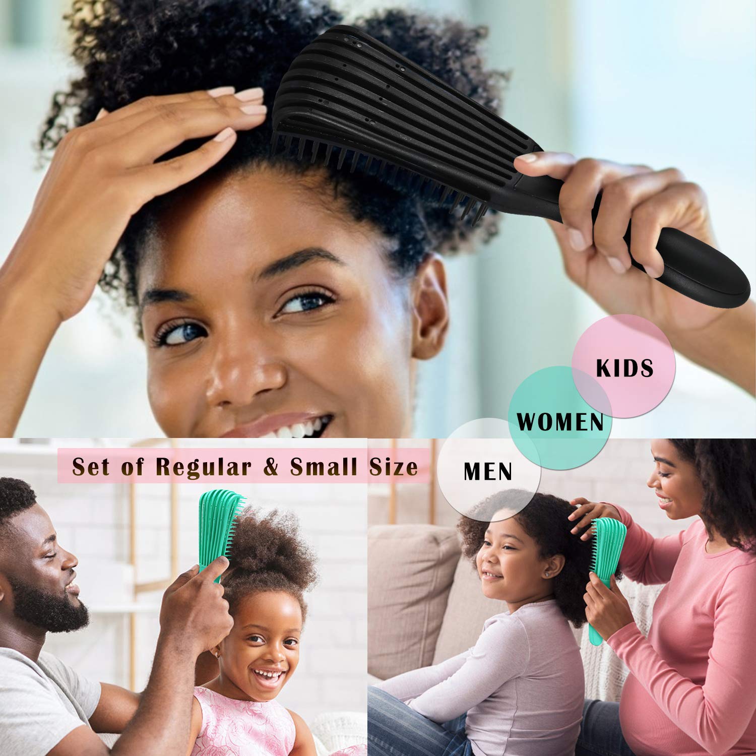 2Pack BESTOOL Detangle Brush, Detangling Brush for Black Natural Hair, Detangler Brush for Faster n Easier Defined Wet Dry 3/4abc Curly, Coily, Kinky Hair with No Pain (Black, Green) : Beauty
