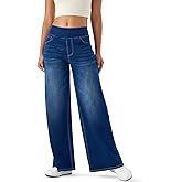 Women's High Rise Wide Leg Jeggings - Stretch Pull On Jeans-Style Pants, Soft Denim with Pockets